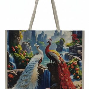 Peacock printed canvas bag