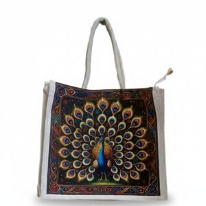 Peacock printed canvas bag